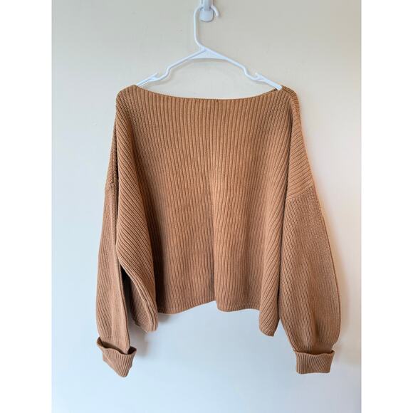 French Connection Sweater Women's Large Brown Ribbed Knit Oversized Boat Neck - Picture 1 of 9